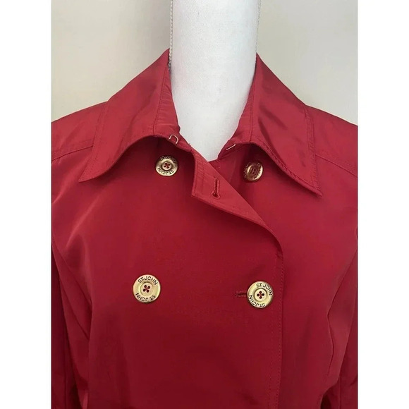 St. John Sport Jacket Raincoat Red Gold Button Double Breasted Small S - Picture 2 of 7